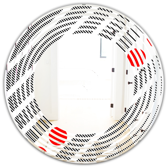 Designart Round 24-in Black Retro Geometrical Abstract Minimal Pattern XI Polished Wall Mirror