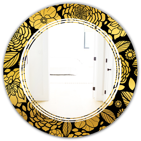 Designart Gold 24-in Round Floral II Polished Wall Mirror