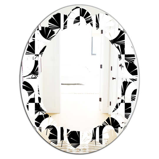 Designart 31.5-in x 23.7-in Monochrome Geometric Pattern VIII Modern Oval Wall Mirror - Black