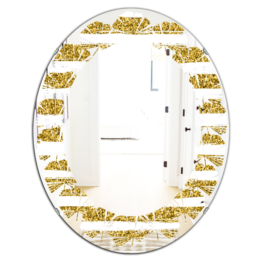 Designart 31.5-in Golden Horizontal Lines Modern Oval Decorative Mirror