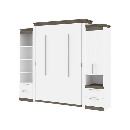 Bestar Orion Queen Murphy Bed Integrated Storage (White & Walnut Grey)