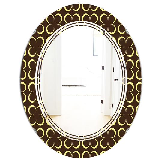 Designart 31.5-in L x 23.7-in W Oval Brown Floral Retro Pattern II Modern Polished Wall Mirror
