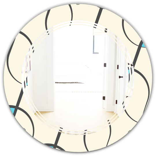 Designart Round 24-in Grey Retro Geometrical Abstract Minimal Pattern I Polished Wall Mirror