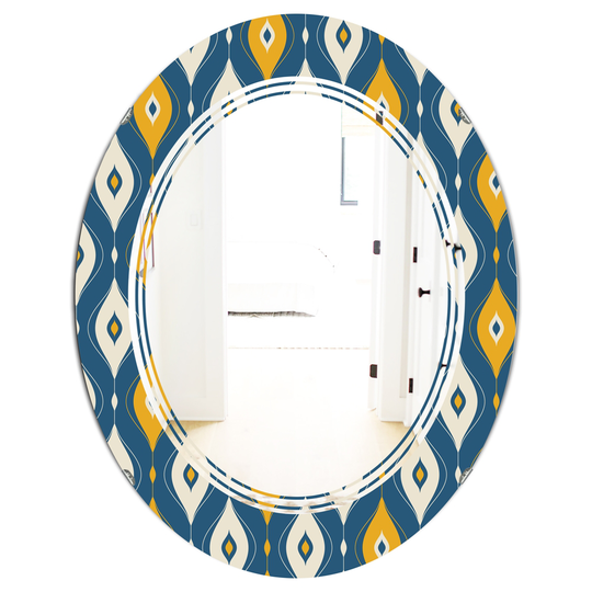 Designart Blue 31.5-in L x 23.7-in W Oval Retro Abstract Pattern II Polished Wall Mirror