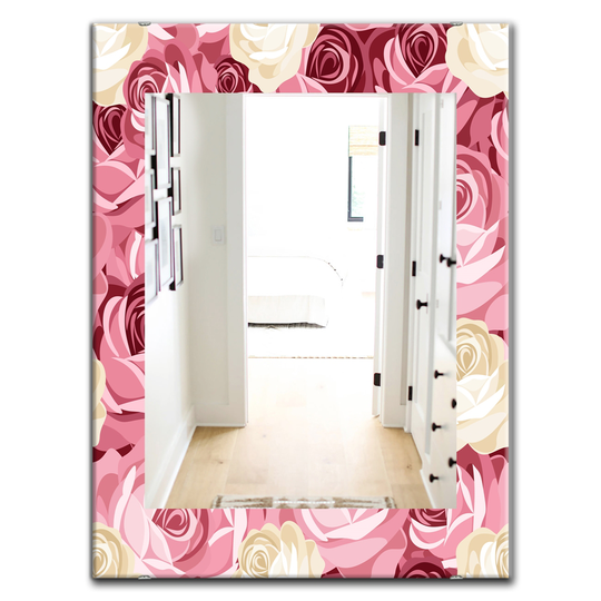 Designart Canada Rectangle 35.4-in L x 23.6-in W Pink Blossom Flowers Traditional Polished Wall Mirror