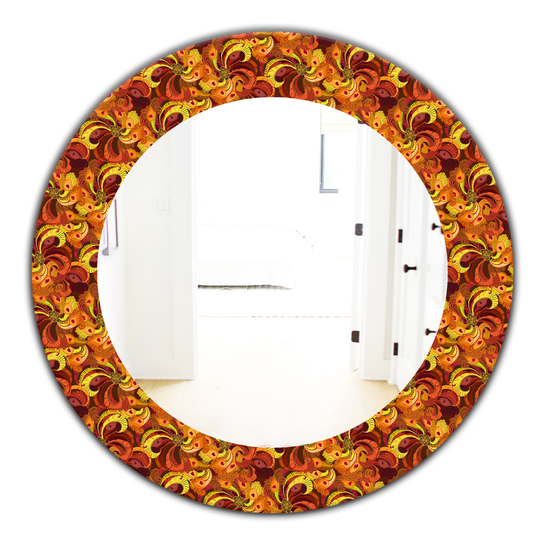 Designart 24-in x 24-in Yellow/Gold Beautiful Golden Orange and Red Peacock Feather's Mirror
