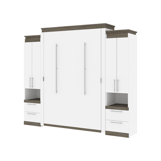 Bestar Orion White & Walnut Grey Queen Murphy Bed with Integrated Storage
