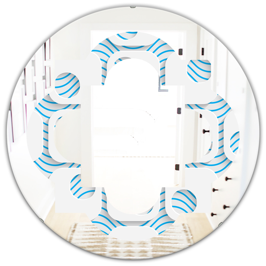 Designart 24-in Round 3D White and Blue Pattern III Polished Wall Mirror