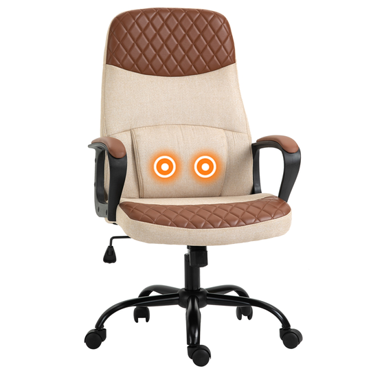 Vinsetto Brown and Beige Contemporary Adjustable Height Swivel Ergonomic Office Chair with Massage Feature