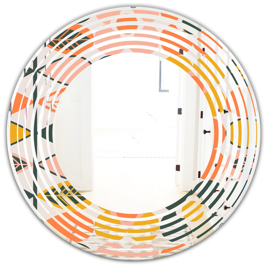 Designart Multicolour Round 24-in Botanical Retro Design II Polished Wall Mirror