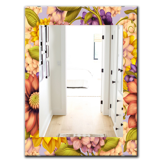 Designart Canada 35.4-in L x 23.6-in W Rectangle Vintage Wild Red Pink and Purple Flowers Polished Wall Mirror