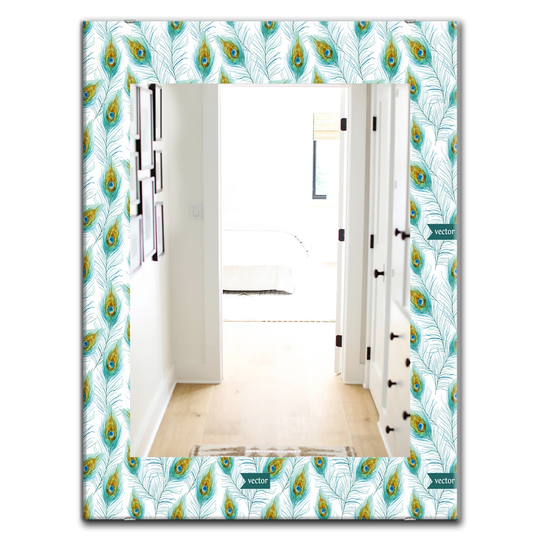 Designart 35.4-in x 23.6-in White Peacock Feather Modern Mirror