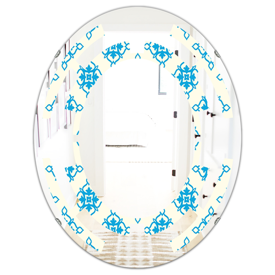 Designart 31.5-in L x 23.7-in W Oval Blue Retro Ornamental Pattern I Modern Polished Wall Mirror
