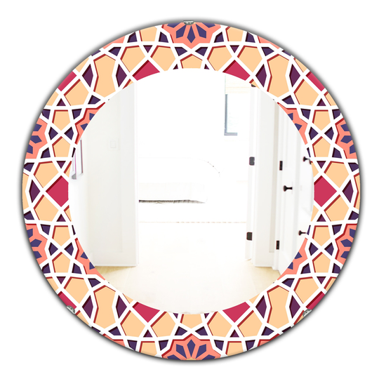 Designart Canada 24-in L x 24-in W Round Pink Geometric Flowers Polished Wall Mirror