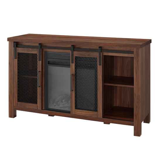 Walker Edison Farmhouse Fireplace TV Stand - 48-in x 28-in - Dark Walnut