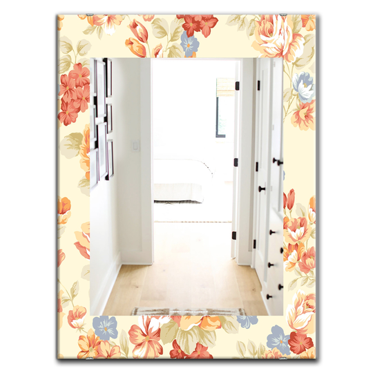 Designart Canada 35.4-in L x 23.6-in W Rectangle Yellow and Blue Blossom Polished Wall Mirror