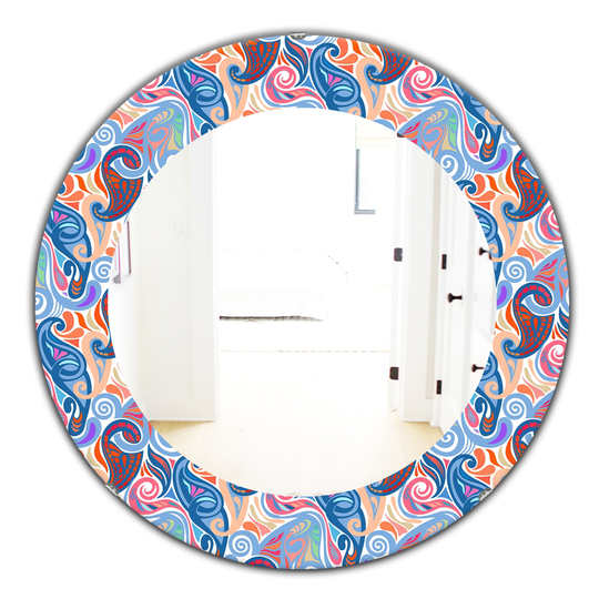 Designart 24-in x 24-in Blue Colourful Abstract Paisley Pattern Modern Mirror