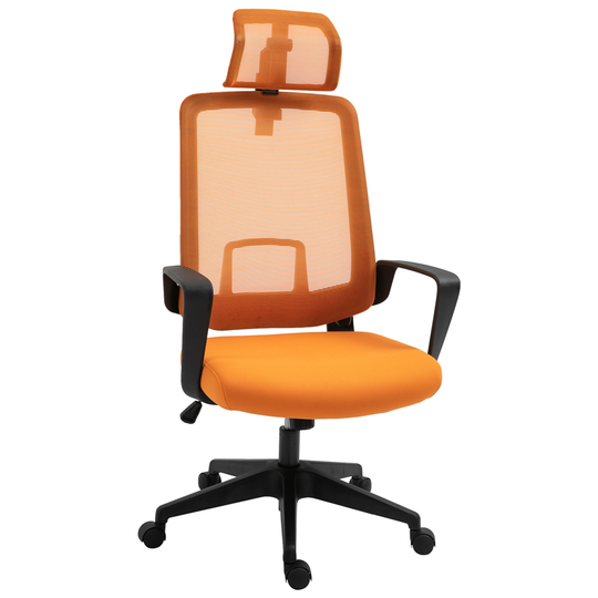 Vinsetto Orange Ergonomic Adjustable Height Swivel Mesh High-Back Desk Chair with Rotative Headrest