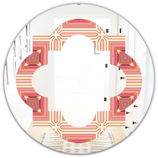 Designart 24-in Round Pink Retro Geometrical Abstract Minimal Pattern XI Polished Wall Mirror