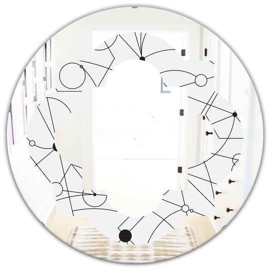 Designart 24-in Round White Retro Geometric Grid III Polished Wall Mirror