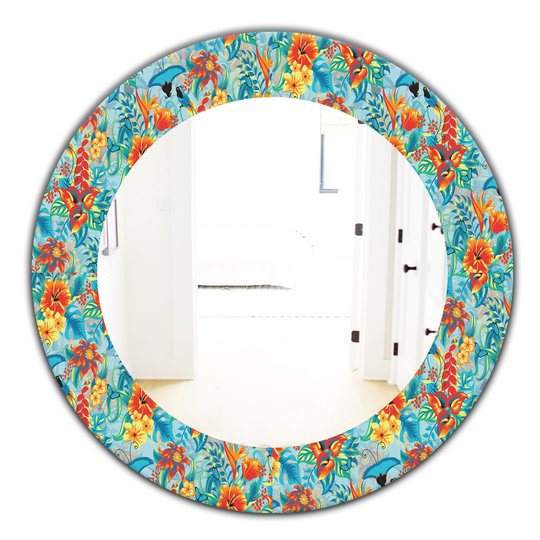 Designart 24-in x 24-in Blue Tropical Pattern Bohemian and Eclectic Mirror