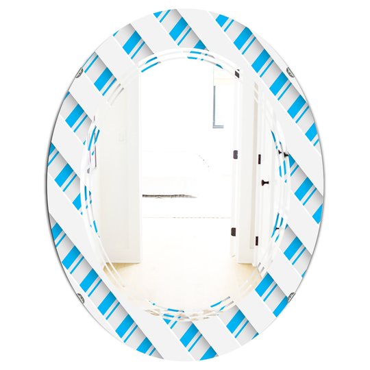 Designart 31.5-in L x 23.7-in W Oval 3D Blue and White Pattern VI Polished Wall Mirror
