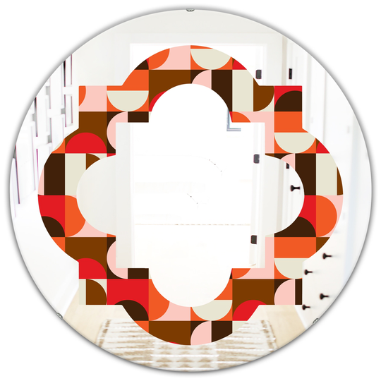 Designart 24-in x 24-in Retro Geometric Design II Modern Round Mirror - Red