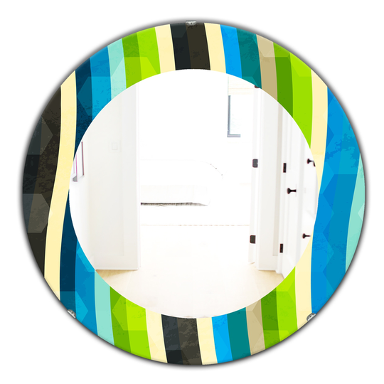 Designart 24-in x 24-in Blue/Yellow/Green and Black Coloured Curves Modern Mirror