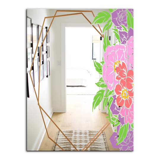 Designart Efflorescent Gold Simple 4 Rectangular 35.4-in L x 23.6-in W Polished Country Pink Wall Mounted Mirror