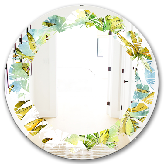 Designart 24-in x 24-in Retro Tropical Foliage Modern Round Wall Mirror in Green
