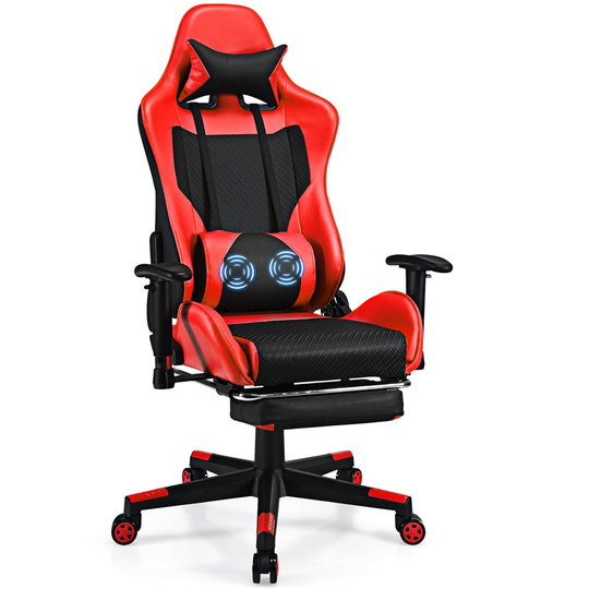 Costway Red/Black Contemporary Ergonomic Adjustable Height Swivel Headrest Gaming Chair