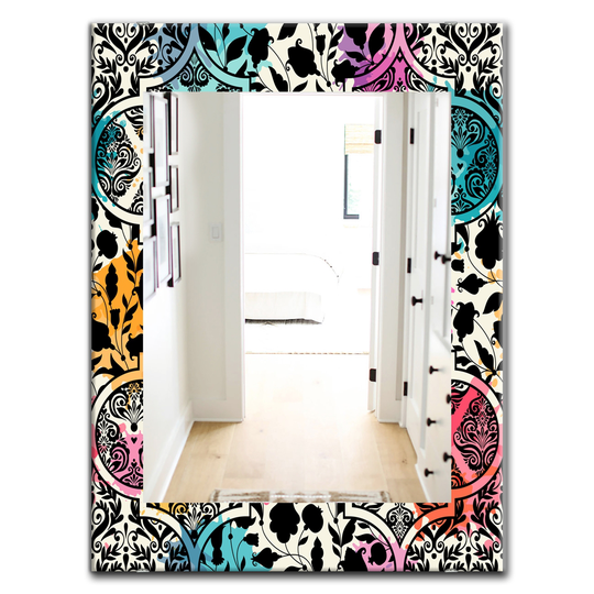 Designart Canada 35.4-in L x 23.6-in W Rectangle Black Floral with Pops of Colour Polished Wall Mirror
