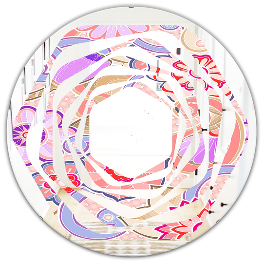 Designart 24-in x 24-in Floral Botanical Retro XIII Modern Round Wall Mirror - Multi-Colour