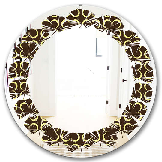 Designart 24-in Brown Round Floral Retro Pattern II Modern Polished Wall Mirror