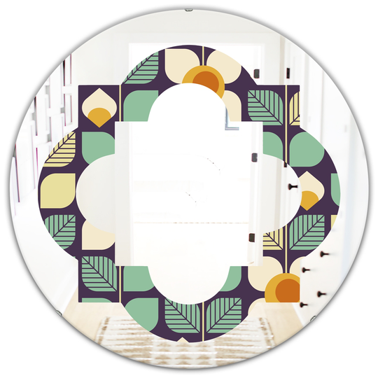 Designart 24-in x 24-in Blue Botanical Retro Design III Round Modern Mirror