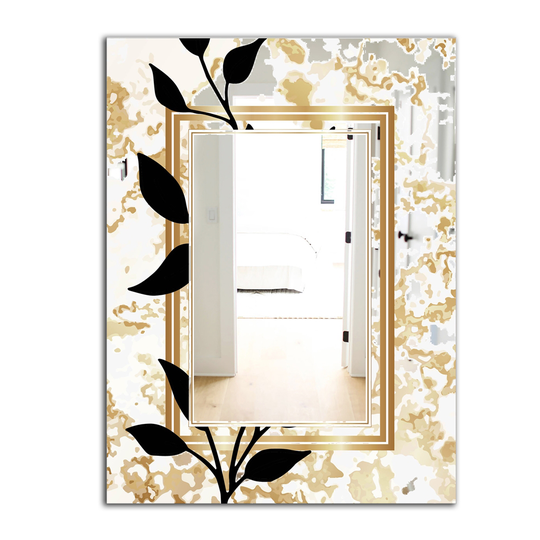 Designart Gold Botanical Obsidian 6 Rectangular 35.4-in L x 23.6-in W Polished Glam Gold Wall Mounted Mirror