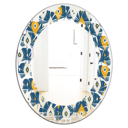Designart Oval Blue 31.5-in L x 23.7-in W Retro Abstract Pattern II Polished Wall Mirror