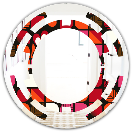 Designart 24-in x 24-in Geometric Retro Flower Design I Modern Round Wall Mirror in Red