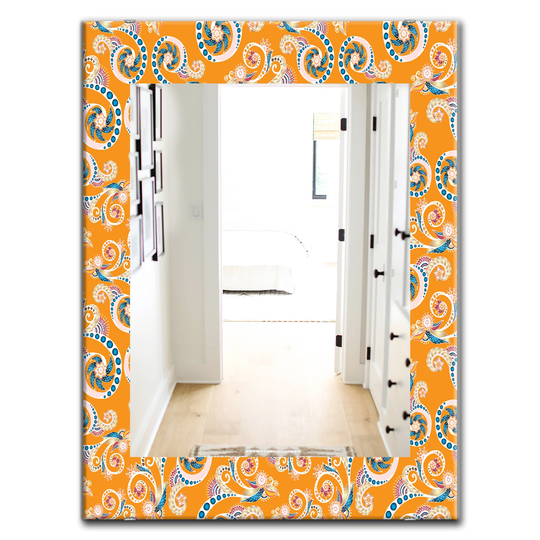 Designart 35.4-in x 23.6-in Orange Ornamental Floral Pattern with Flowers Mirror