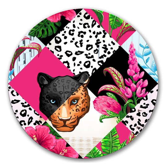 Designart Leopard 4 Round 24-in L x 24-in W Polished Mid-Century Pink Wall Mounted Mirror