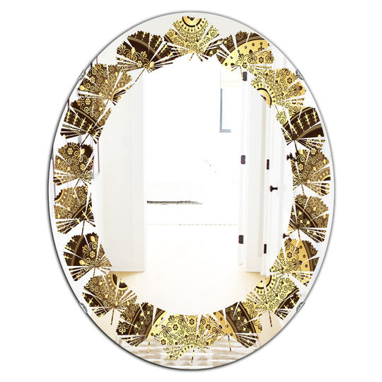 Designart Golden Circular Pattern I Modern Oval Wall Mirror in Multi-Colour