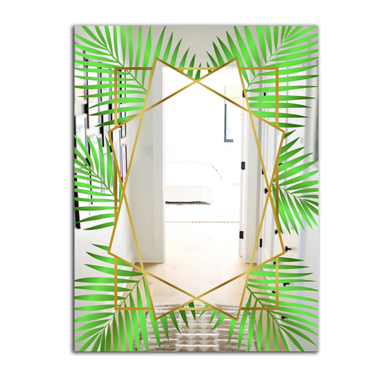 Designart Efflorescent Gold Green 1 Rectangular 35.4-in L x 23.6-in W Polished Glam Wall Mounted Mirror