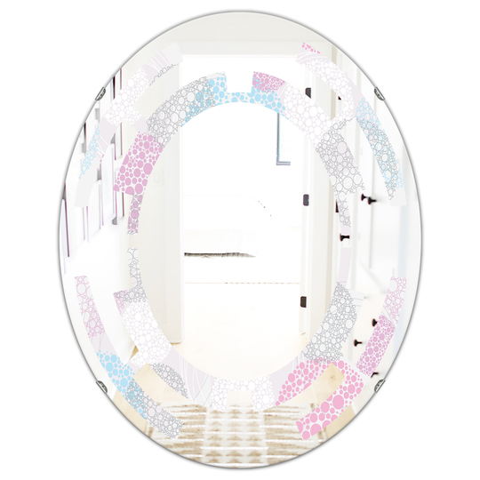 Designart Circular Abstract Retro Geometric III Oval 31.5-in L x 23.7-in W Polished Modern Grey Wall Mounted Mirror