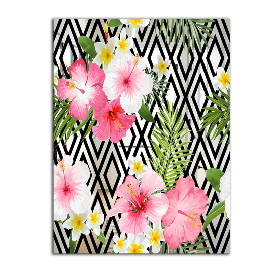 Designart Elementary Botanicals 7 Rectangular 35.4-in L x 23.6-in W Polished Modern Pink Wall Mounted Mirror