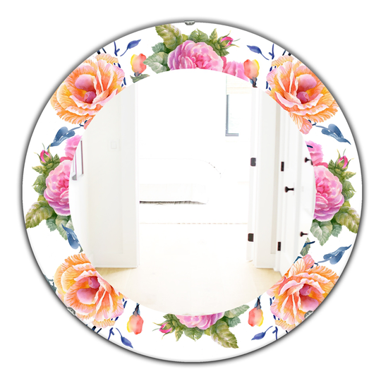 Designart Canada 24-in L x 24-in W Round Pink Blossom Flowers Traditional Polished Wall Mirror