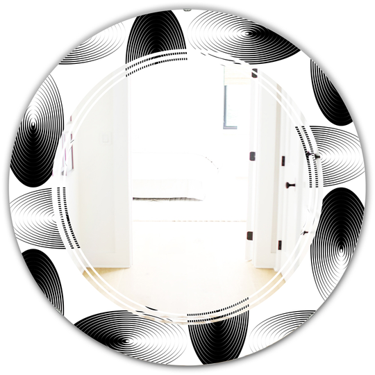 Designart 24-in x 24-in Retro Geometrical Abstract Pattern IV Modern Round Wall Mirror in Black