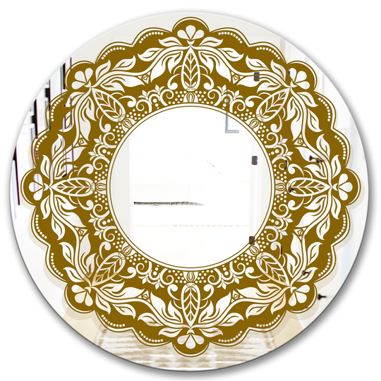 Designart Mandala Round 24-in L x 24-in W Polished Modern Gold Wall Mounted Mirror