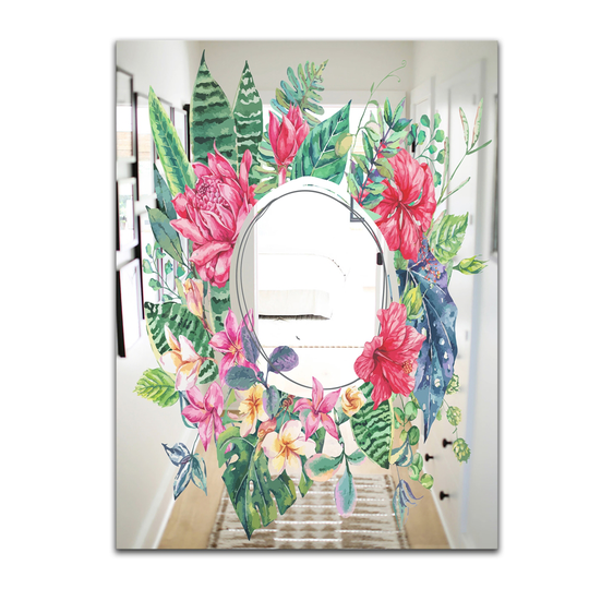 Designart Garland Sweet 7 Rectangular 35.4-in L x 23.6-in W Polished Country Green Wall Mounted Mirror