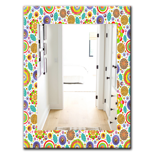Designart 35.4-in x 23.6-in Yellow/Gold Fashionable Flowers Pattern Bohemian and Eclectic Mirror