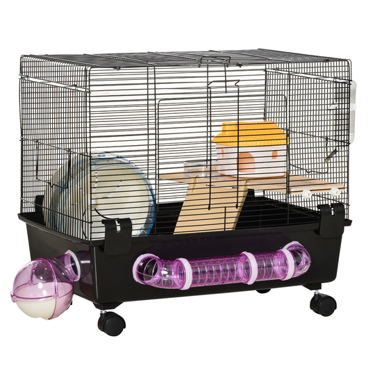 PawHut 1.97-ft x 1.15-ft x 1.72-ft Black Plastic and Wire Small (25-lb or Less) Hamster Cage